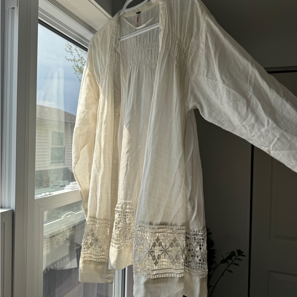 Free People Cream Textured Blouse